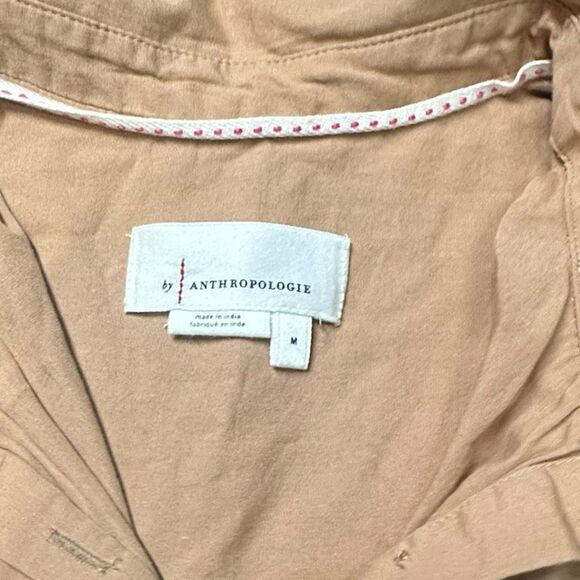 By ANTHROPOLOGIE Women’s Tan Button-Side Cotton Tunic Blouse Long Sleeve Size Me - Picture 7 of 11